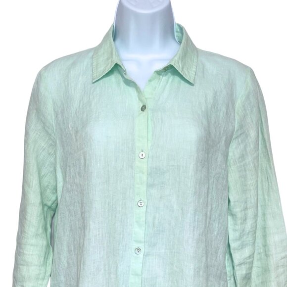 Eileen Fisher Organic Linen Button Up Top Womens PS Mint Green Blouse Minimalist - Picture 2 of 8